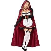 Women Little Red Riding Hood Costume Corset Dress Cape Halloween Outfit | Women Little Red Riding Hood Costume Corset Dress with Pads Cape Gloves Stockings Bow