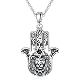 PROESS Hamsa Tree of Life/Viking/Lion/Butterfly/Evil Eye/Yin Yang/Eye of Horus Necklace 925 Sterling Silver Hand of Fatima Pendant Necklace Hamsa Jewelry Gifts for Women Men for Birthday Christmas