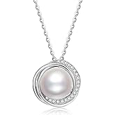 SUNFEEL Freshwater Pearl Necklace for Women Trendy, 925 Sterling Silver 8MM Real Pearl Necklace Pendant, Dainty Women's Jewelry Gifts for Mom Wife Girlfriend Anniversary Birthday Wedding Bridal