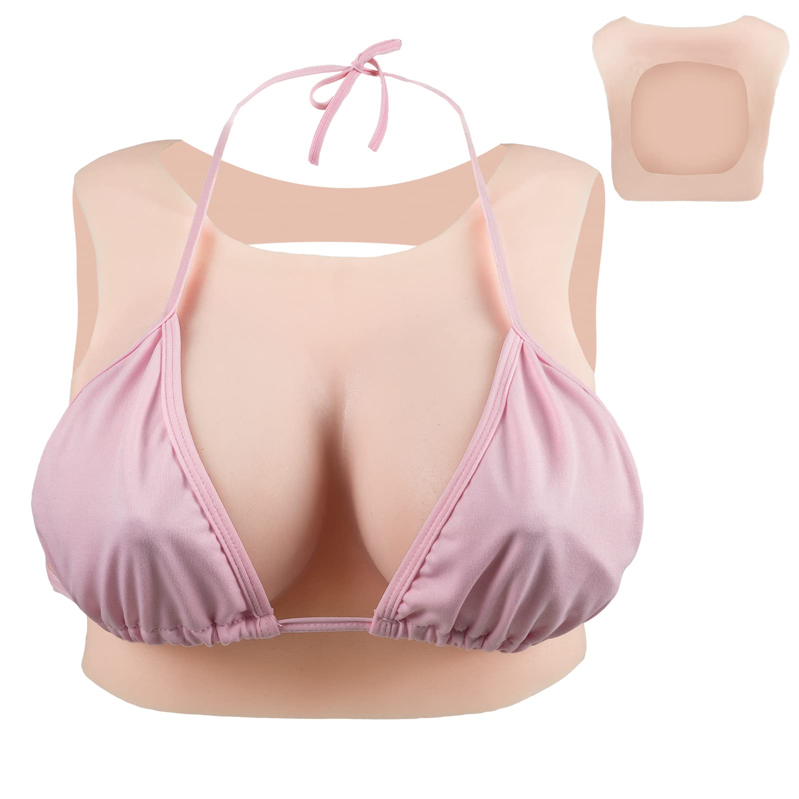 Cyomi Silicone Breast Forms Realistic Breastplate Round Collar with Hollow Back Silicone Breastplates for Crossdressers Cosplay Drag Queen Transgender B-G cup
