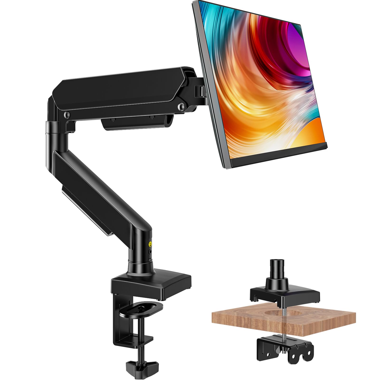 Photo 1 of Hemudu Single Monitor Mount, Gas Spring Arm for 17-32 inch Screens Adjustable Monitor Stand, Vesa Mount Stand with Clamp and Grommet Aluminum Base - Fits 4.4 to 22lbs LCD Computer Monitors HD09B-001