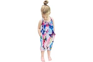 Lindanina Baby Backless Strap Slouch Jumpsuit for Toddler Girls Cute Harem Halter Romper Pants with Pockets