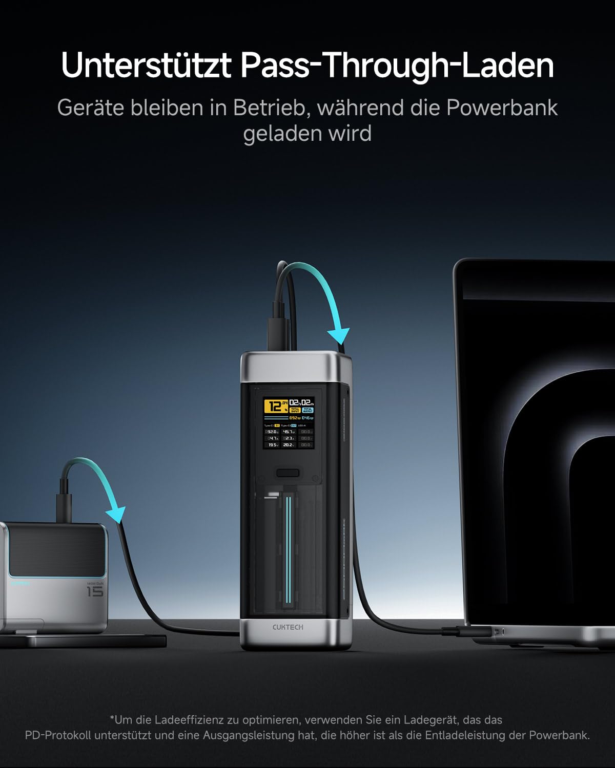 CUKTECH 20 Powerbank, 140W Power Bank 25.000mAh(5S1P) mit 3 Anschlüsse, PD3.1 externer Akku mit Digitales Display, Laptop Power Bank USB C für MacBook Pro, Xiaomi, Galaxy S23, iPhone15 Pro 8