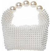 DJBM Women Handmade Pearl Beaded Clutch Bucket Evening Handbag Acrylic Pearl Purse for Party Wedding