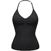 OLCHEE Womens Halter Tank Tops V Neck Impact Backless Longline Strappy Adjustable Gym Workout Top Padded