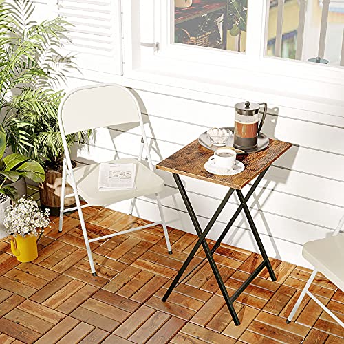 HOOBRO Folding TV Tray Table, Wooden TV Tray Table, Foldable Sofa Side Table for Small Space, Industrial Couch Snack Table for Eating Snack, Folding Laptop Table, Rustic Brown and Black EBF15BZ01