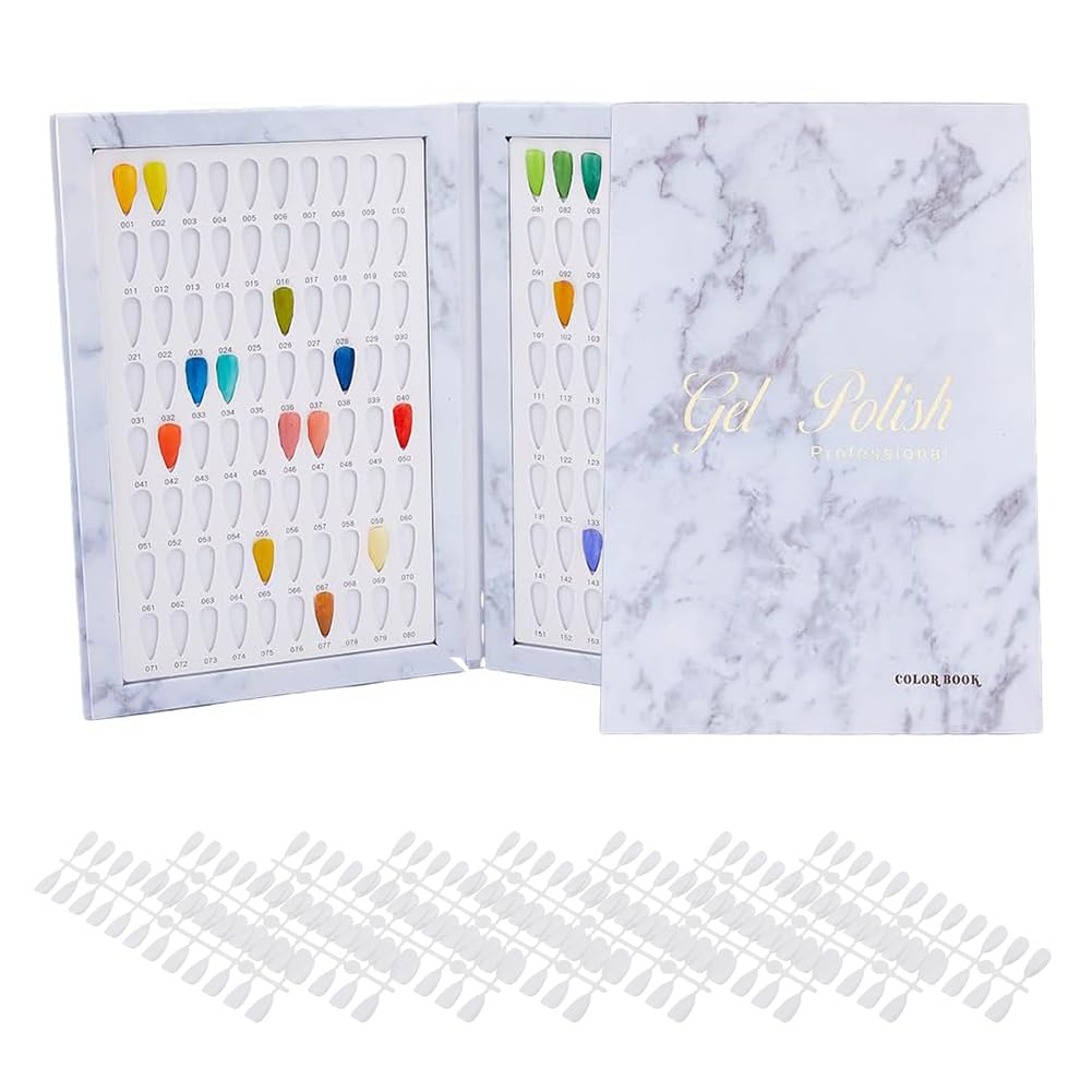 SUPERFINDINGS Nail Color Display Book with 192Pcs Nail Tips Nail Gel Polish Display Board Nail Color Chart Display Book Nail Polish Sample Book with Replacement Tips Salon Tools