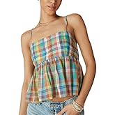 Women Y2k Plaid Tank Top Cute Gingham Tie Front Sleeveless Backless Peplum Camisole Summer Going Out Tops Streetwear