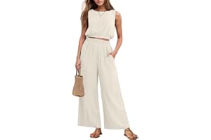OLRIK Two Piece Sets for Women Sleeveless Crop Top Wide Leg Pants Travel Outfits for Women 2025
