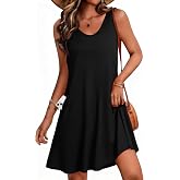 Womens Summer Dresses Casual Sleeveless V Neck Tank Sundress with Pockets | Flowy daily sun dress, Solid or floral beach cover ups, Basic vacation outfits