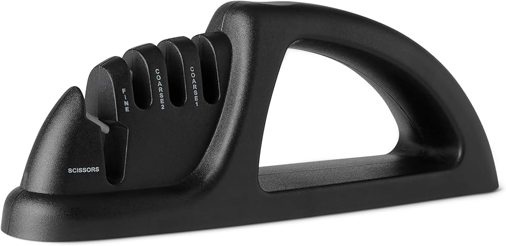 Amazon Basics 4-in-1 Knife Sharpener with Non-Slip Base, Includes Safety Glove