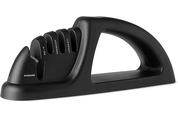 Amazon Basics 4-in-1 Knife Sharpener with Non-Slip Base, Includes Safety Glove