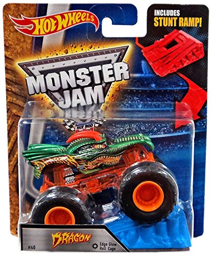 Hot Wheels 1:64 Scale Monster Jam 2016 Dragon #40 Edge Glow with Stunt Ramp