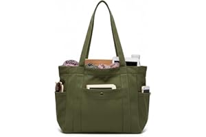 Medium Canvas Tote Bag with Zipper, Multi-Pocket Shoulder Handbag for Women&Men, Thick Fabric Sturdy Canvas Tote Bag