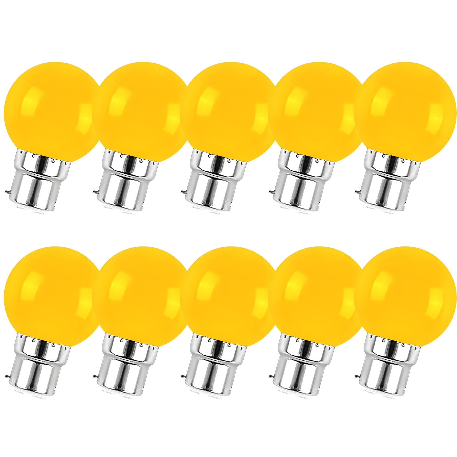 Jiotouhu 10x B22 Bayonet Cap LED Coloured Light Bulb Mini Globe Golfball Bulbs for Outdoor Patio Garden Party Christmas(Yellow)