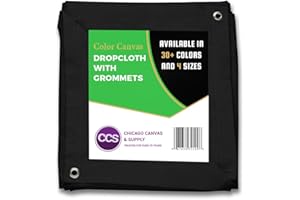Heavy Purpose Canvas Drop Cloth with Grommets by CCS CHICAGO CANVAS & SUPPLY Cotton Canvas Tarp Floor & Furniture Protection Washable Reusable Duck Dropcloth Curtains, Black, 10 by 12 Feet