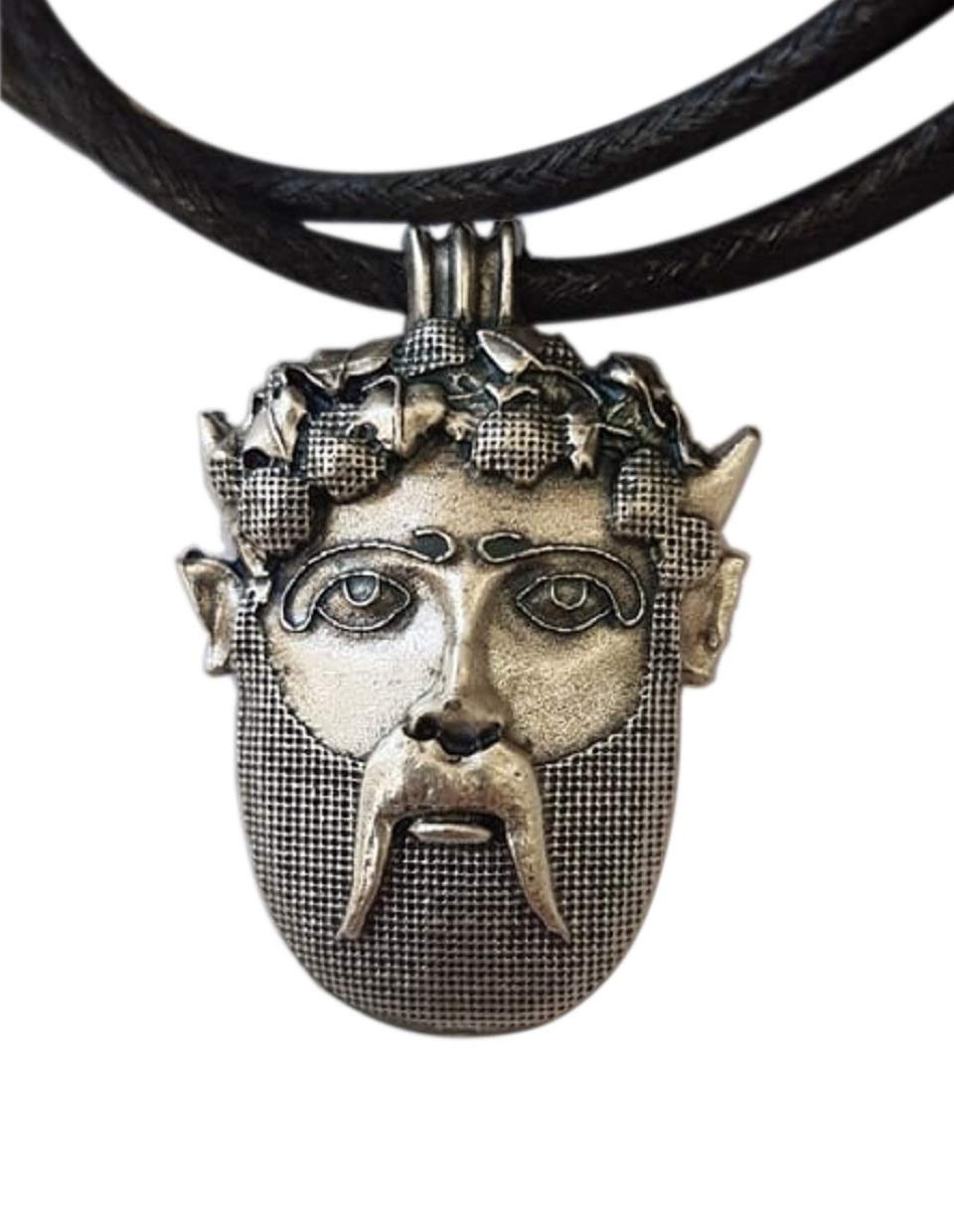 Eurofusioni Bacchus Mask, Silver plated Lucky Charm Amulet pendant with necklace. Dionysus, God of Abundance. Original Gift Idea for wine lovers, sommeliers. Craft Jewel, Unique model