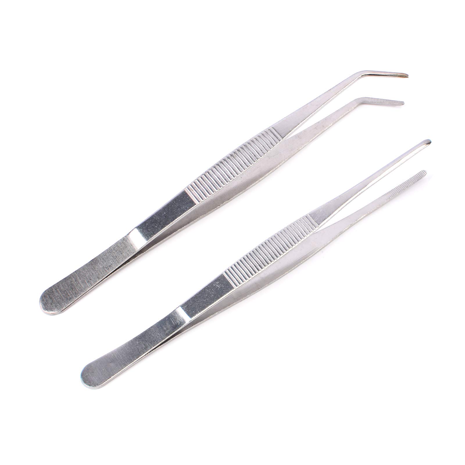 2pcs Stainless Steel Tweezers All-Purpose Forceps Professional Tweezers Tongs and Comfortable Ridged Handle Feeding Straight Tweezer for Aquatic Pets or Corals Crafting Cooking Repairing