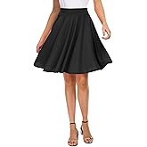 EXCHIC Women's Casual Stretchy Flared Mini Skater Skirt Basic A-Line Pleated Midi Skirt