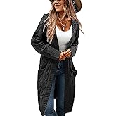XINWEIZZ Women's Hooded Open Front Long Cardigan Cable Knit Sweaters Side Pocket Oversized Chunky Cardigan Outwear Coat