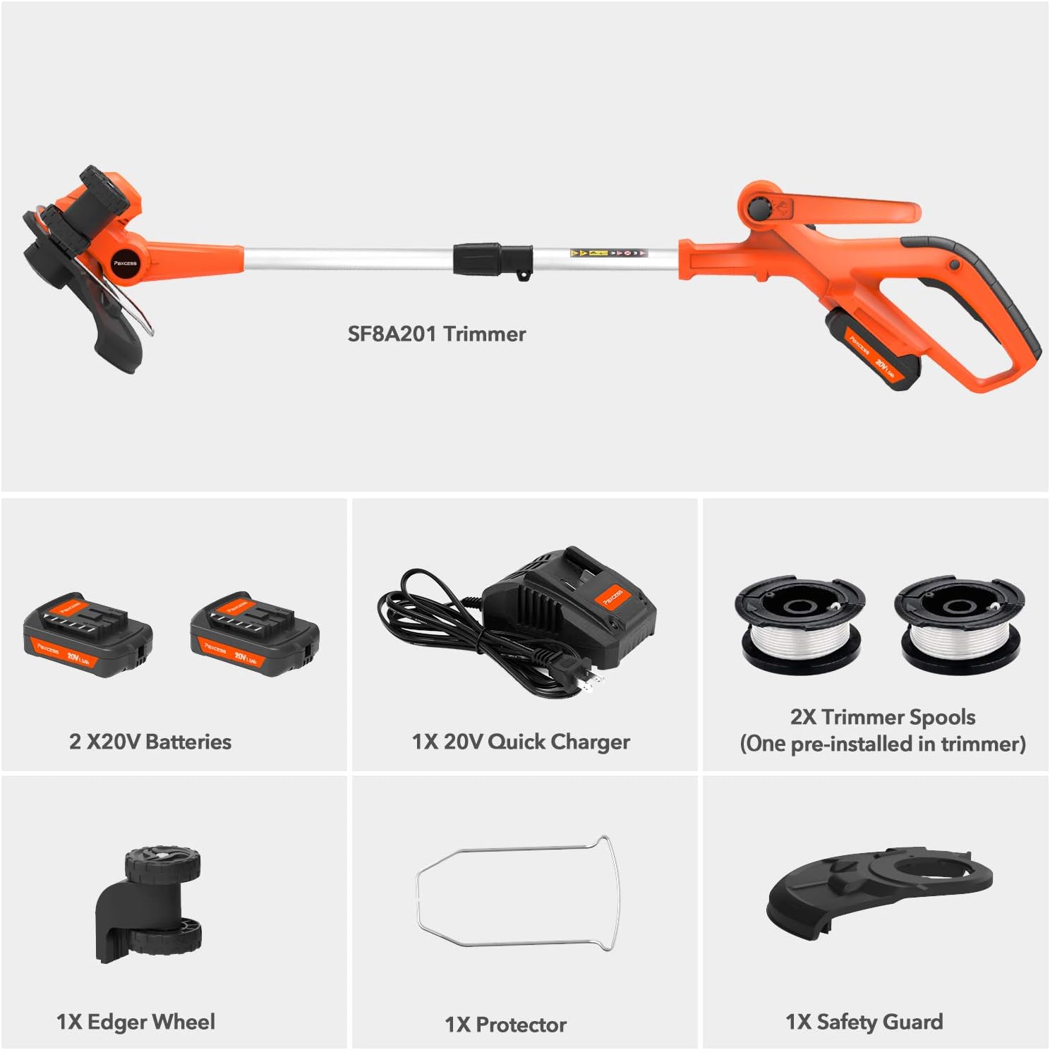 PAXCESS Cordless String Trimmer/Edger Lightweight&Powerful with 2 pcs 20V Batterys, Orange : Garden & Outdoor