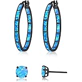 CiNily Opal Hoop Earrings,Women Jewelry Rhodium Plated/Rose Gold or Yellow Gold Plated Gemstone Big Hoop Earrings 32mm