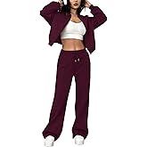 LovelyWholesale Women Sweatsuits 2 Piece Set Zip Up Sweatshirt and Wild Leg Sweatpants Set
