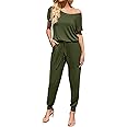 DouBCQ Womens Casual Short Sleeve Jumpsuits Elastic Waist Jumpsuit with Pockets