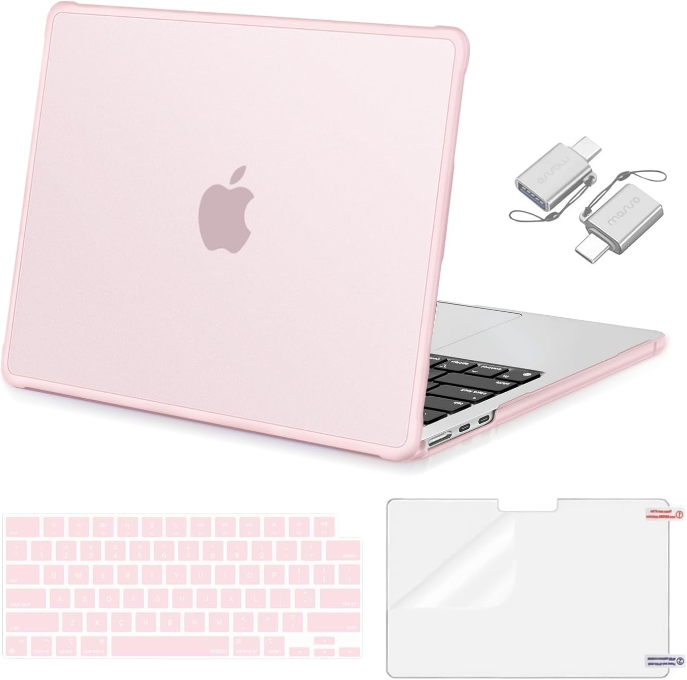 MOSISO Compatible with MacBook Air 13 inch Case M5 M4 M3 M2 2026-2022 A3449 A3240 A3113 A2681,Protective Hard Case&Keyboard Skin&Screen Film&Type C with TPU Bumper for MacBook Air 13.6, Pink
