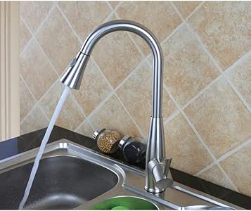 Grifo de cocina extraíble de níquel cepillado grifo mixto con orificio