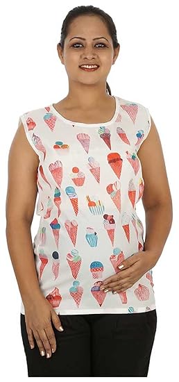 Women's Chiffon Regular Fit Maternity Top (Large, White)