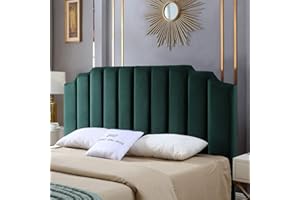 24KF Jade Velvet Tufted King Upholstered Headboard, Modern Vertical Channel Design California King Headboard with Stepped Silhouette Top Edge,Jade