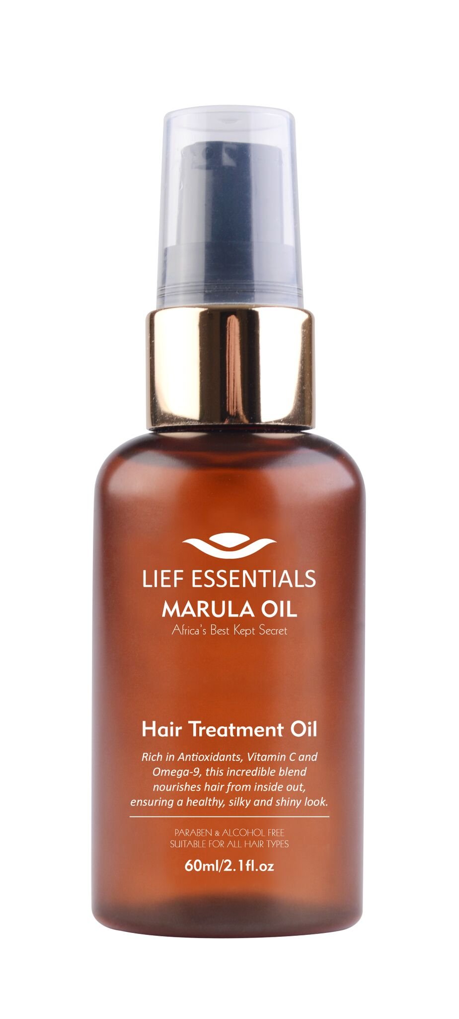 LIEF ESSENTIALS Hair Treatment Oil with Pure Organic African Marula Oil. Suitable For All Hair Types. Cruelty-free. Pump Dispenser. 60ml
