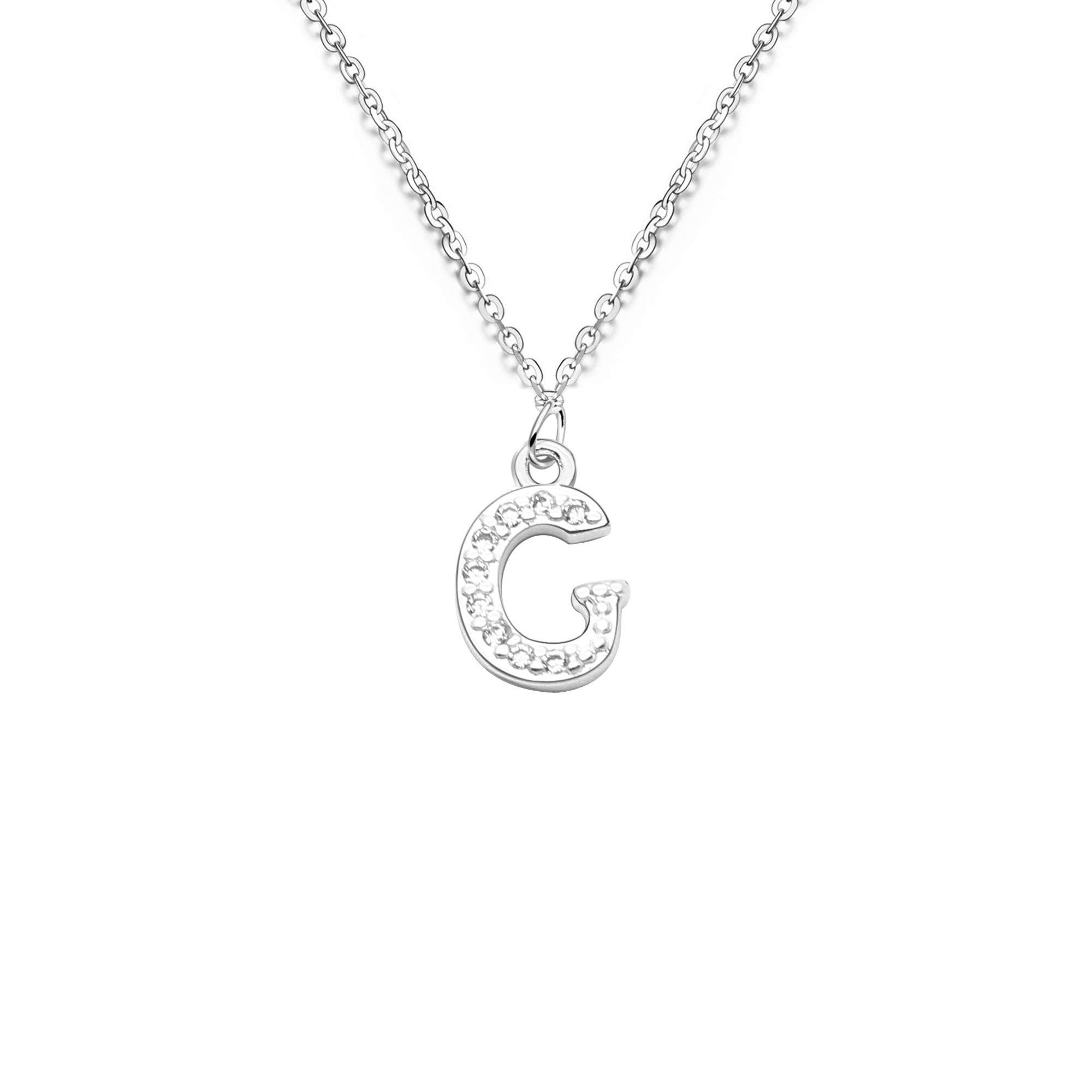 bifriend S925 Silver 26 Initial English Letter Crystal Chain Necklace For Women Girl Best Gift (G)