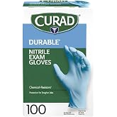 Curad Nitrile Exam Gloves, Durable, Powder Free, Chemical Resistant, One Size Fits Most, 100 Count