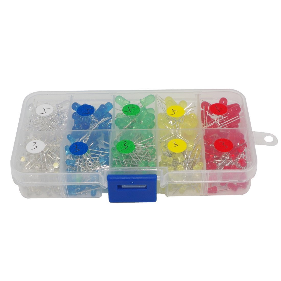 DollaTek 300pcs 3mm 5mm Assorted Color 2pin Diffused LED Light Emitting Diodes Electronic Parts with 5 Colors