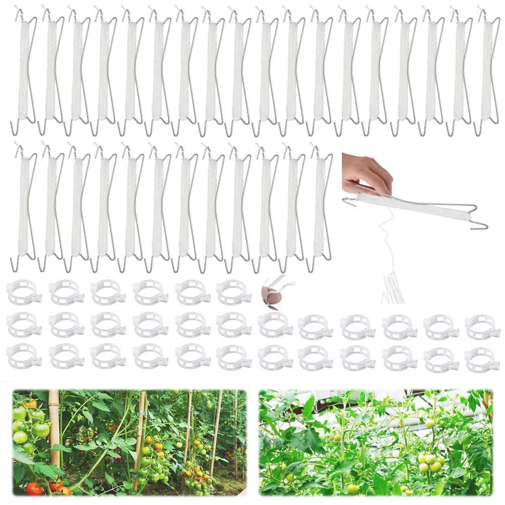 MEISHANG Tomato Hooks, Tomato Hooks with Cord, Pack of 30 Tomato Hooks with 30 Practical Plant Support Clips, Vegetable Hooks, Tomato Hooks, Tomato Hooks Metal, Tomato Hook Set for Hanging Tomatoes