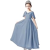 dideyttawl Chiffon Flower Girls Dress Cape Sleeves Junior Bridesmaid Dress for Girls 4-16 Special Occasion 383