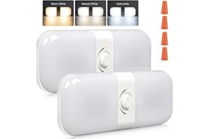 CT CAPETRONIX RV Lights Interior 1700LM, 3 Color TEM Camper Lights, Dimmable 12v Volt Led Lights Fixture, Ceiling Dome Light w Switch for Camper/Car/Trailer/Boat (Warm Cool Natural White) 2Pack