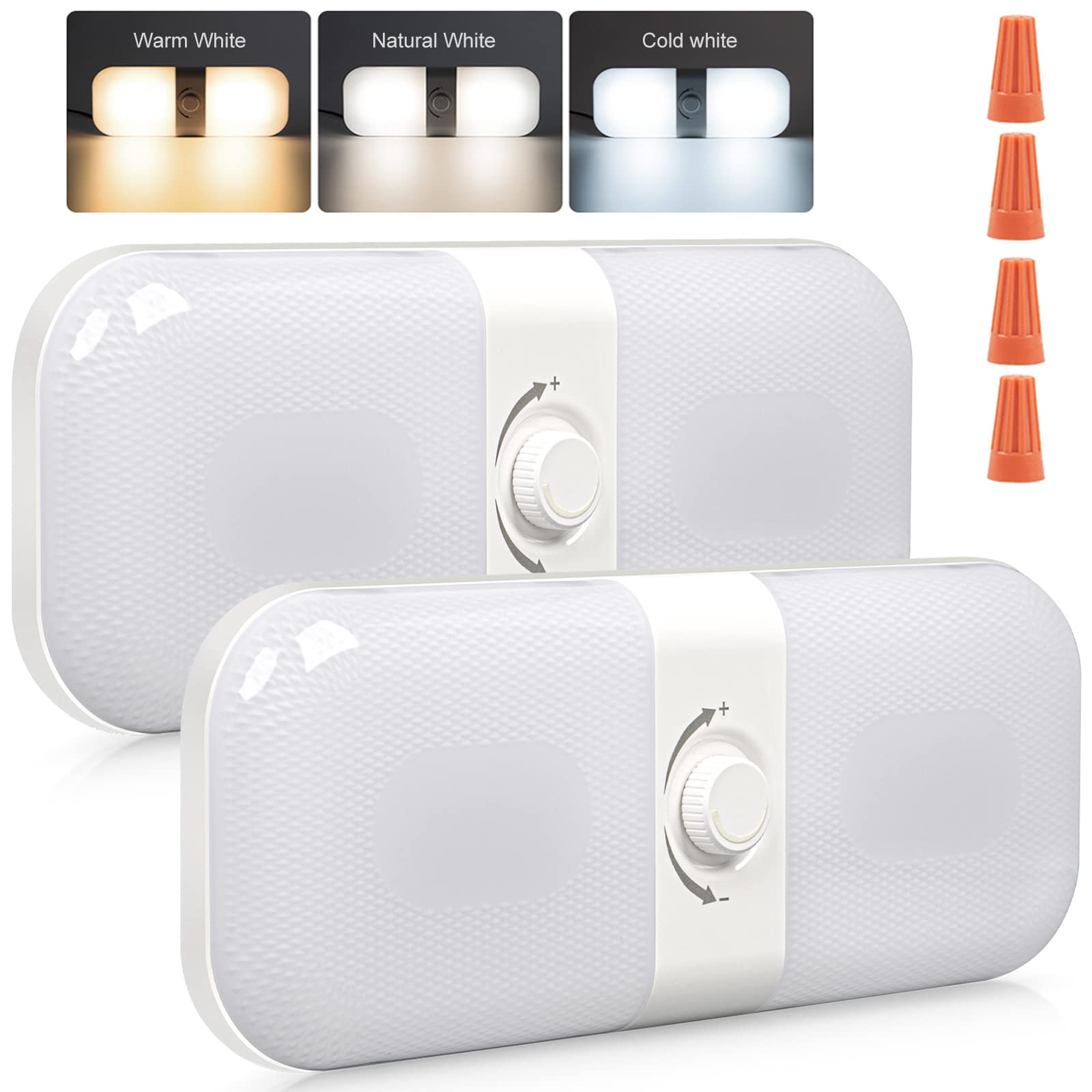 Photo 1 of CT CAPETRONIX RV Lights Interior 1700LM, 3 Color TEM Camper Lights, Dimmable 12v Volt Led Lights Fixture, Ceiling Dome Light w Switch for Camper/Car/Trailer/Boat (Warm Cool Natural White) 2Pack