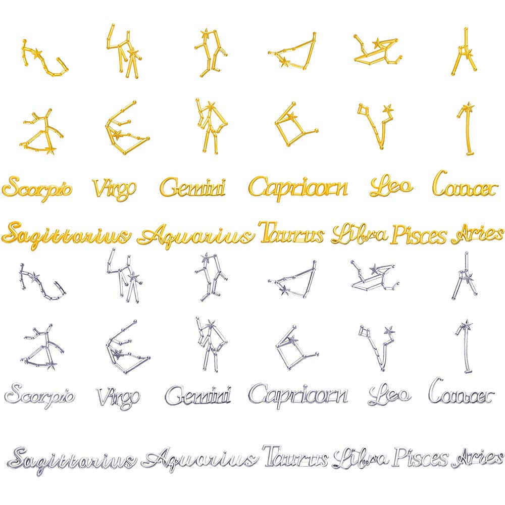 96Pcs Constellation Theme Resin Fillers, 2-Color Alloy 12 Star Signs Epoxy Resin Supplies Filling Accessories for Resin Jewelry Necklace DIY Crafts Making (GOLD,SLIVER)