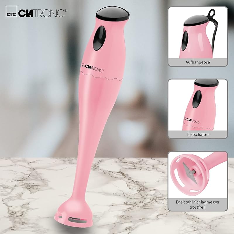Pürierstab | Stabmixer | 180 Watt | Edelstahl Messer | Rührstab | Babynahrung, Suppe, Smoothies, Püree, Sauce | mit 500 ml Mixbehälter | SM 3577 pink — Foto 3 von 6