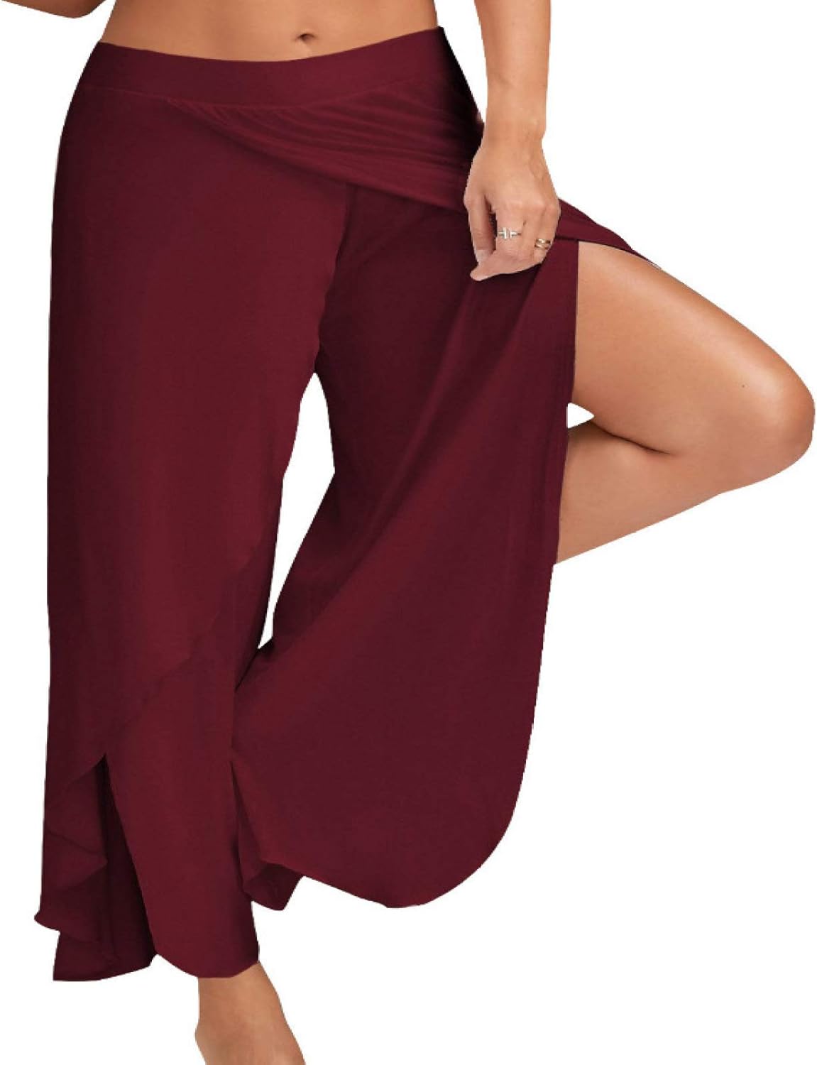Women Elastic High Waist Wide Leg Pants Baggy Workout Pants with Pockets Tummy Control Workout
