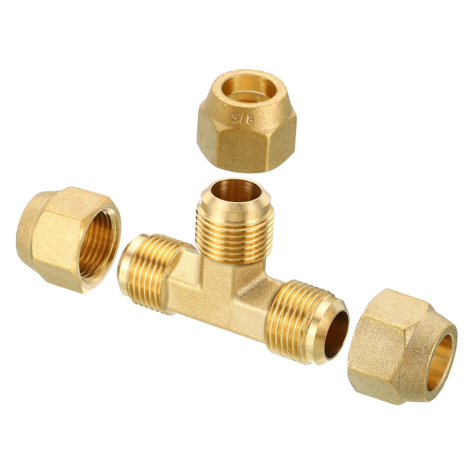 PATIKIL 5/8" x 5/8" x 5/8" Brass Pipe Fitting, Flare Tee Tube Fitting Pipe Adapter Connector with Nut for Air Conditioner Refrigeration Plumbing