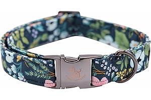 Elegant little tail Dog Collar, Floral Pet Collar Durable Darkblue Flower Dog Collars Male or Female Holiday Pet Gift Adjustable Dog Collar for Medium Dogs