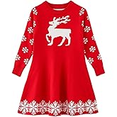 SMILING PINKER Little Girls Christmas Dress Reindeer Snowflake Xmas Gifts Winter Knit Sweater Dresses