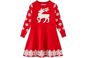 SMILING PINKER Little Girls Christmas Dress Reindeer Snowflake Xmas Gifts Winter Knit Sweater Dresses