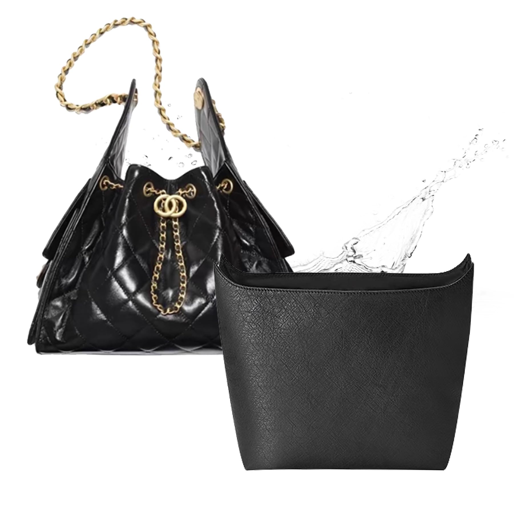 財布オーガナイザーインサート CHANEL 25C ホーボーバッグ用 超軽量 DopontPaper バッグオーガナイザー 防水 パース インサート ディバイダー バッグ シェイパー ラグジュアリー トート ハンドバッグ用 S/ブラック