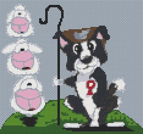 Border Collie Dog Caricature Cross Stitch Kit