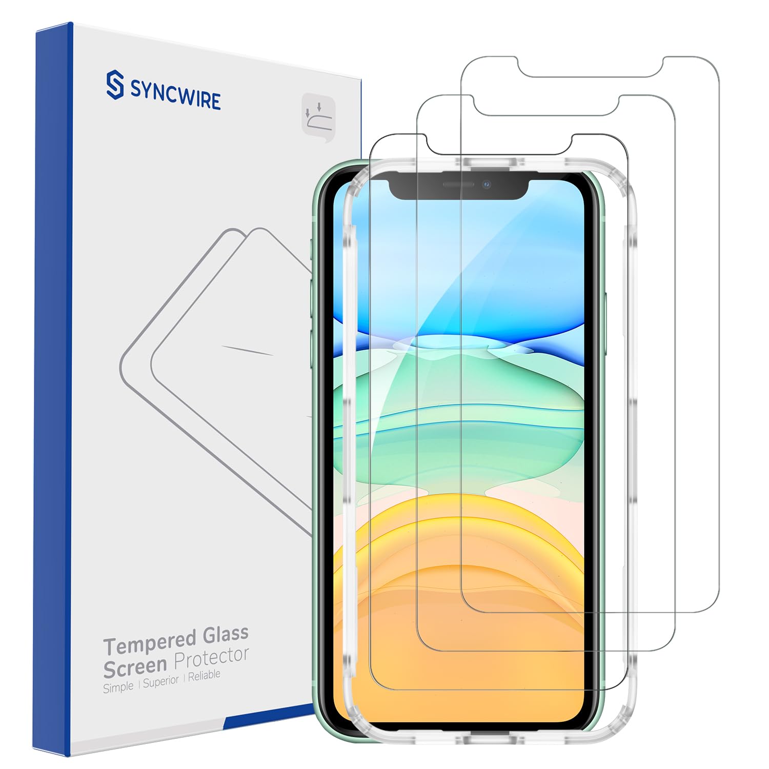 Syncwire [3-Pack] iPhone 11/XR Screen Glass Protector - [10X Stronger] [Anti-Fingerprint] Tempered Glass for iPhone 11, 3D Touch Support, 9H Hardness, Installation Frame, Bubble Free